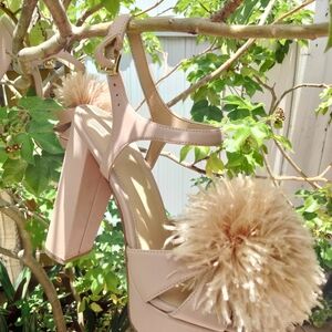 MICHAEL Michael Kors "FARA"  Feminine Blush Platform Sandals with Pom-Pom Accent